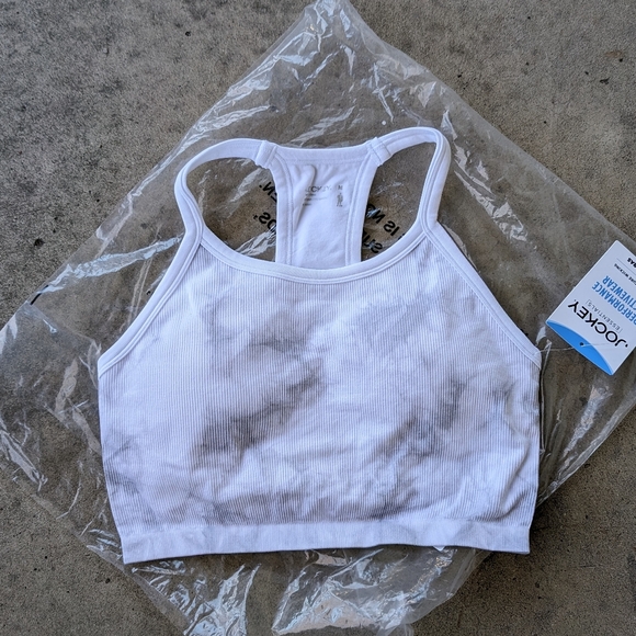 Jockey Essentials White Marbled Racerback Seamfree Jersey Ribbed Sports Bra NWT - Picture 1 of 10